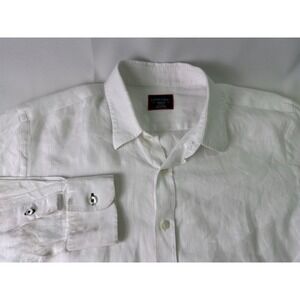 UNTUCKit Men's Medium Slim Fit White 100% Linen Long Sleeve Button Down Shirt